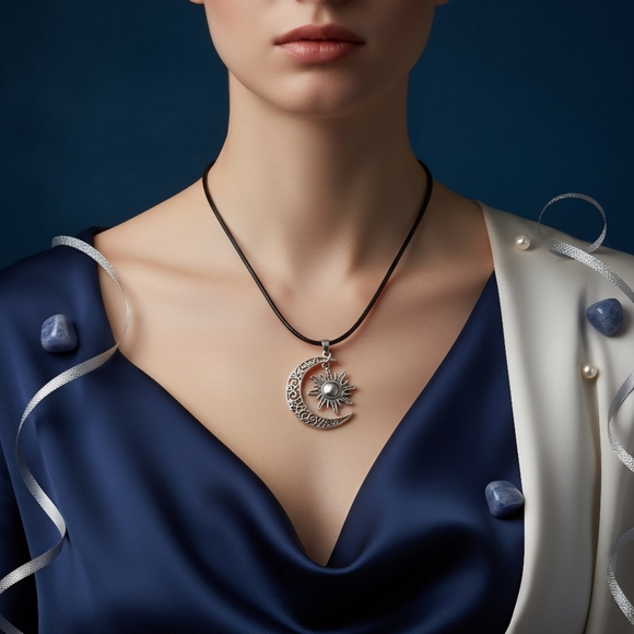 🆕️Boho Celestial Sun & Moon Silver Plated Mixed Metal Adjustable Necklace - Picture 10 of 13